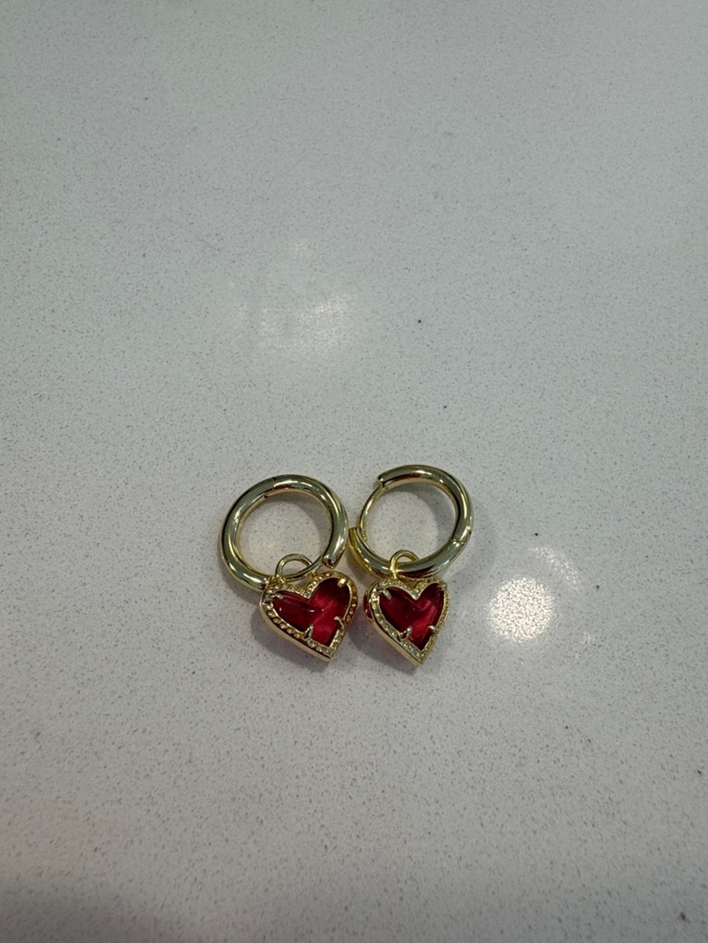Kendra Scott Gold Hoops with Red Heart Charms